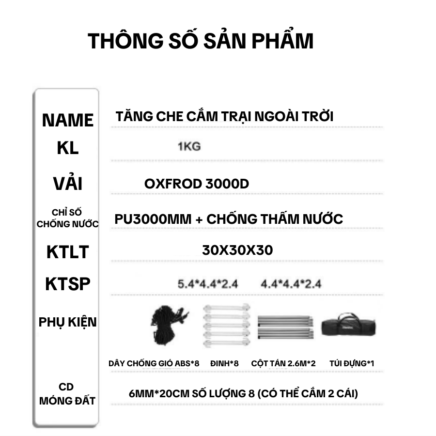 Tấm Tăng Bạt Dã Ngoại Chống Mưa, Tia UV, Chị Lực Gió Tốt Gấp Gọn Tiện Lợi