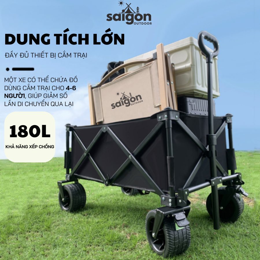 Xe Kéo Dã Ngoại Gấp Gọn 4 Chân SAIGONOUTDOOR - Xe Cắm Trại Xe Kéo Đẩy Đựng Đồ Sức Chứa Lên Đến 200KG