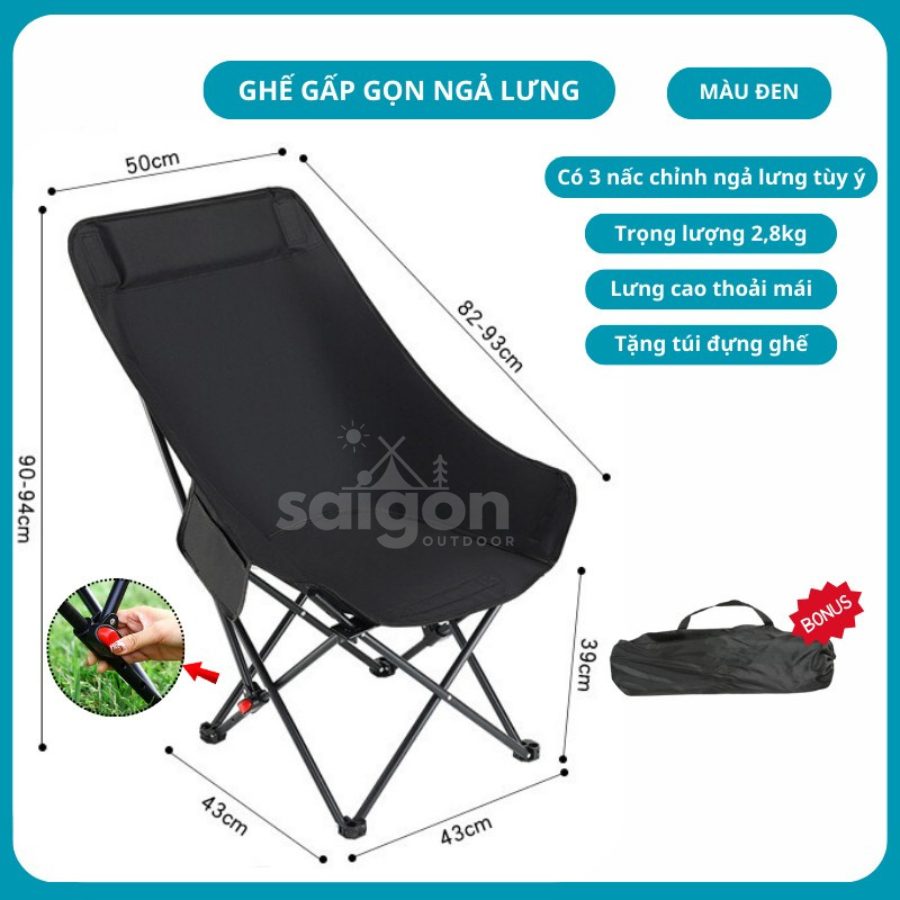 Ghế gấp gọn có dựa lưng cao điều chỉnh