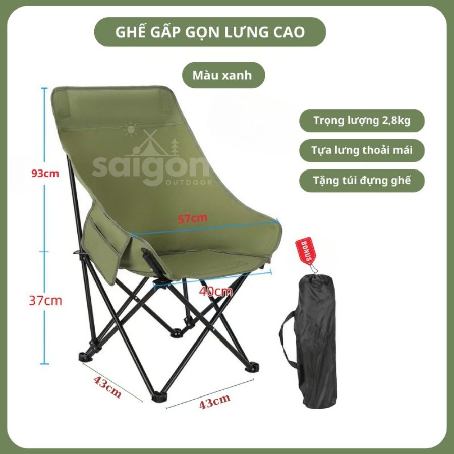 Ghế gấp gọn có dựa lưng cao