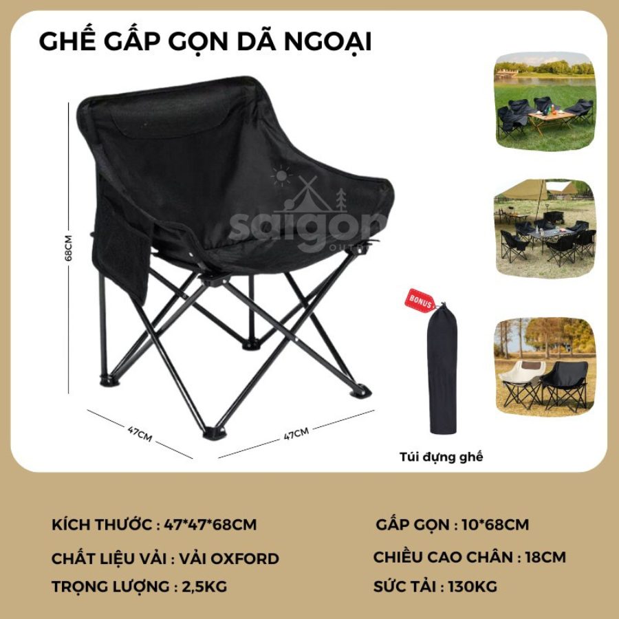 Ghế gấp gọn có dựa lưng cao điều chỉnh