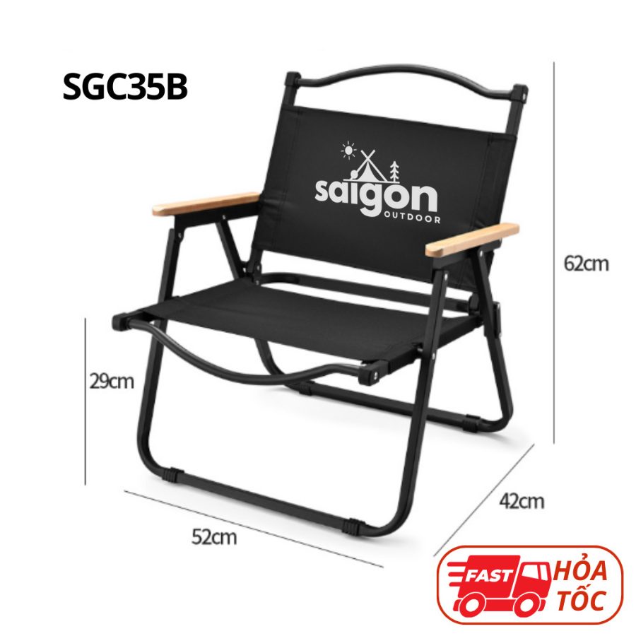 Ghế dã ngoại gấp gọn có tựa lưng - Màu đen - Thấp