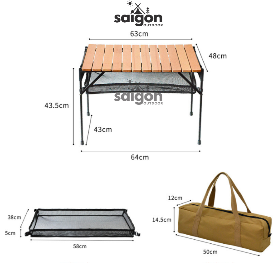 Bàn Dã Ngoại Sundick Gấp Gọn Ngoài Trời - Bàn Gỗ Saigon Outdoor Cuộn Nhẹ, Tiện Lợi Kèm Ngăn Đựng Đồ