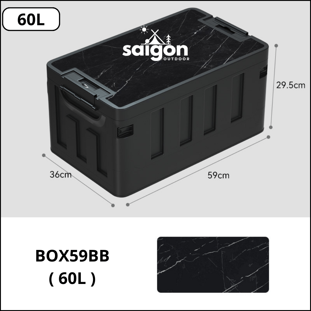 Thùng đựng đồ xếp gọn cao cấp mặt bàn Đen có khoá 60L - Lớn