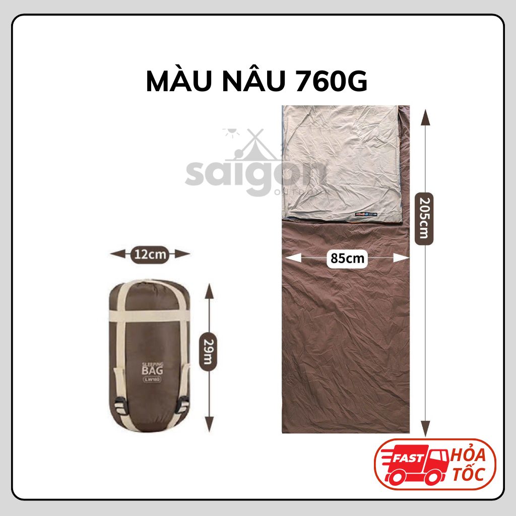 Túi Ngủ Dã Ngoại Mini Có túi đựng siêu gọn nhẹ - Saigon Outdoor - Túi ngủ văn phòng tiện mang theo - Nâu 760g