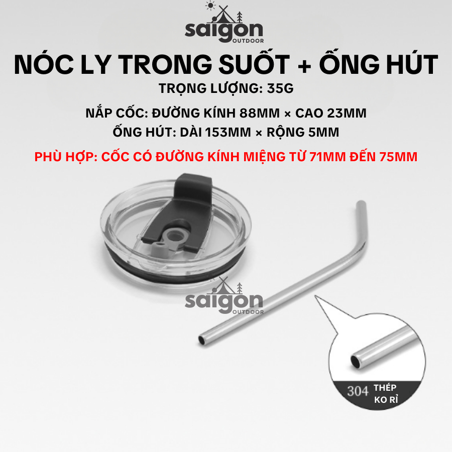 Ly (Cốc) cắm trại dùng uống nước Saigon Outdoor, Chất liệu INOX không gỉ 304 cao cấp, dày dặn, thiết kế an toàn - Nắp + Ống hút