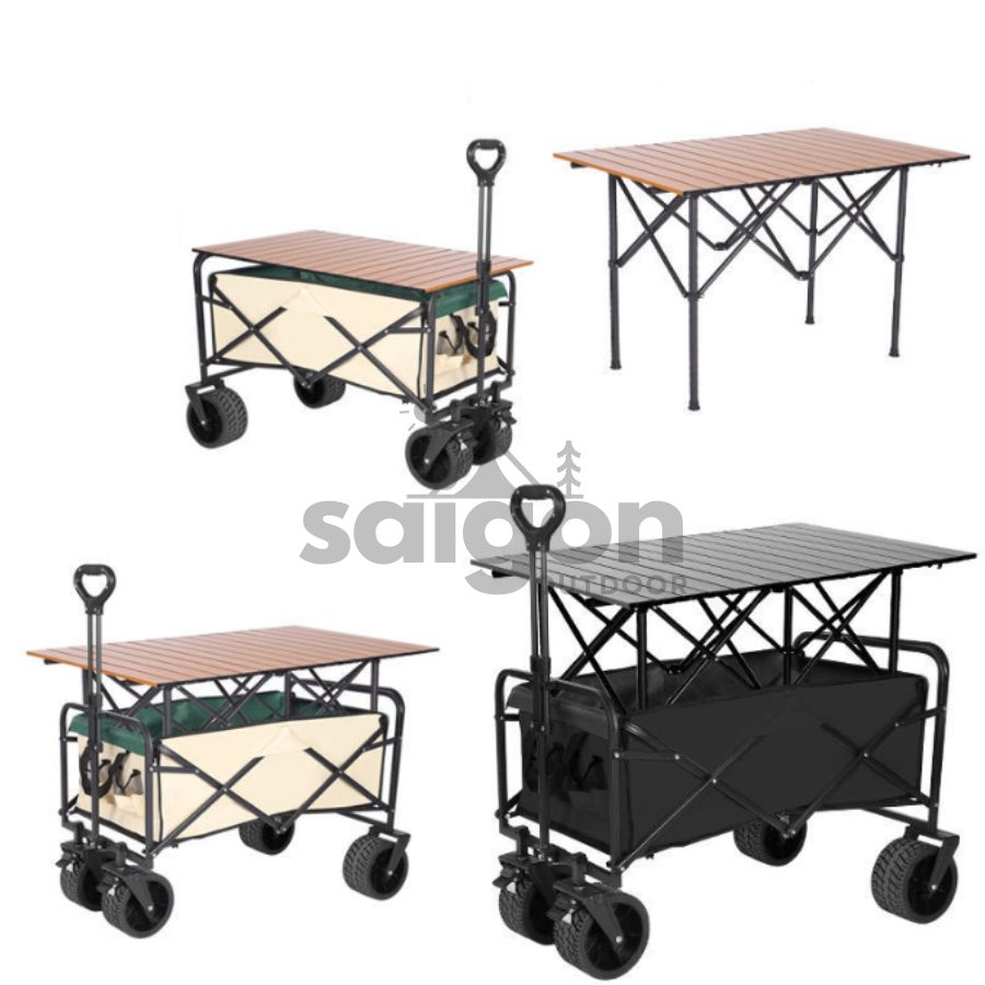Xe Kéo Dã Ngoại Tích Hợp Bàn Gấp Gọn - Xe Kéo Đi Chợ Tải Trọng 120kg - Saigon Outdoor