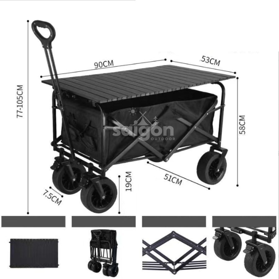 Xe Kéo Dã Ngoại Tích Hợp Bàn Gấp Gọn - Xe Kéo Đi Chợ Tải Trọng 120kg - Saigon Outdoor