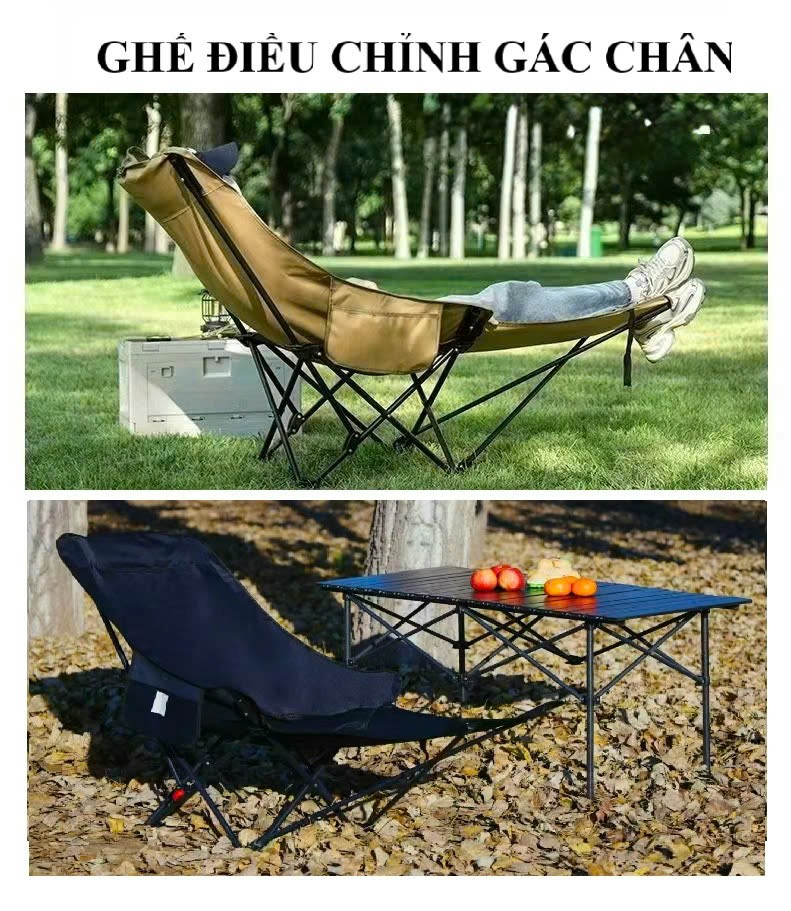Ghế Gấp Gọn Camping 3 Nấc Tựa Lưng Có Gác Chân, Chịu Tải 150g, Ghế Có Gác Chân Du Lịch Thư Giãn Saigon Outdoor