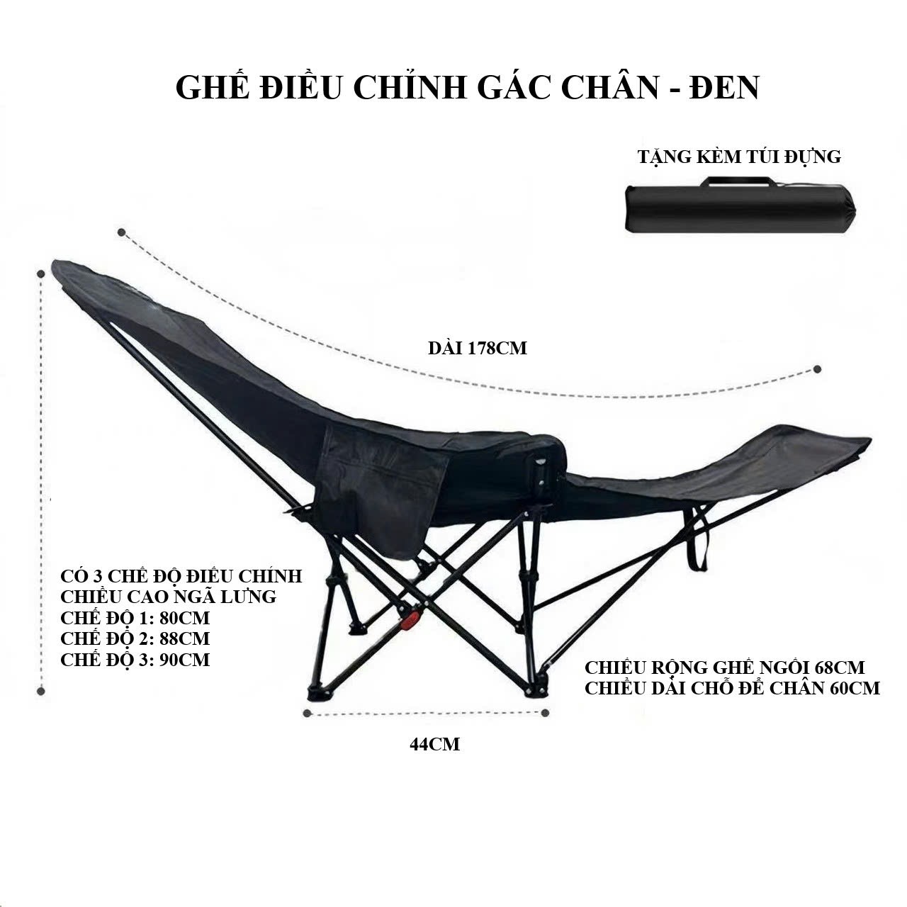 Ghế Gấp Gọn Camping 3 Nấc Tựa Lưng Có Gác Chân, Chịu Tải 150g, Ghế Có Gác Chân Du Lịch Thư Giãn Saigon Outdoor