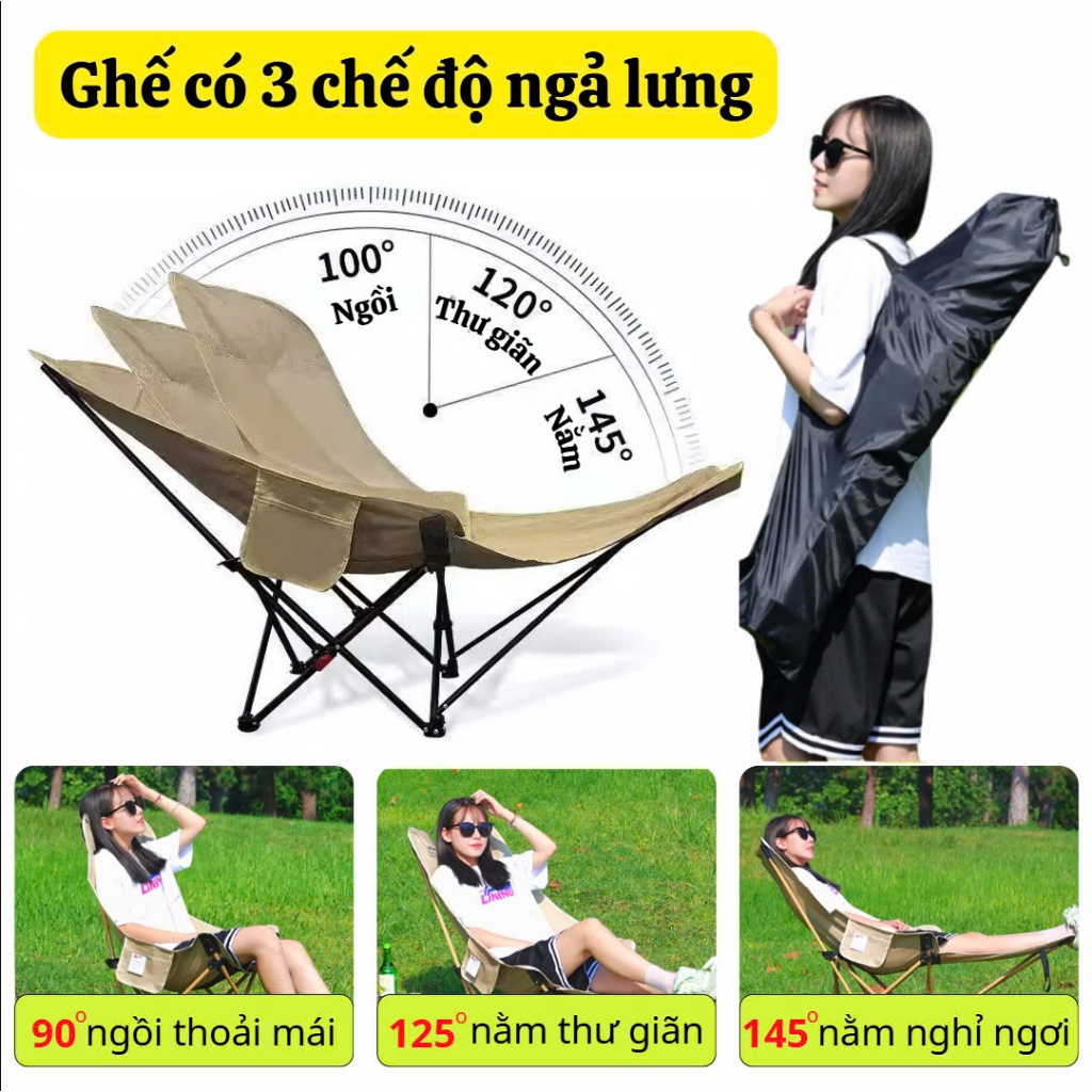 Ghế Gấp Gọn Camping 3 Nấc Tựa Lưng Có Gác Chân, Chịu Tải 150g, Ghế Có Gác Chân Du Lịch Thư Giãn Saigon Outdoor