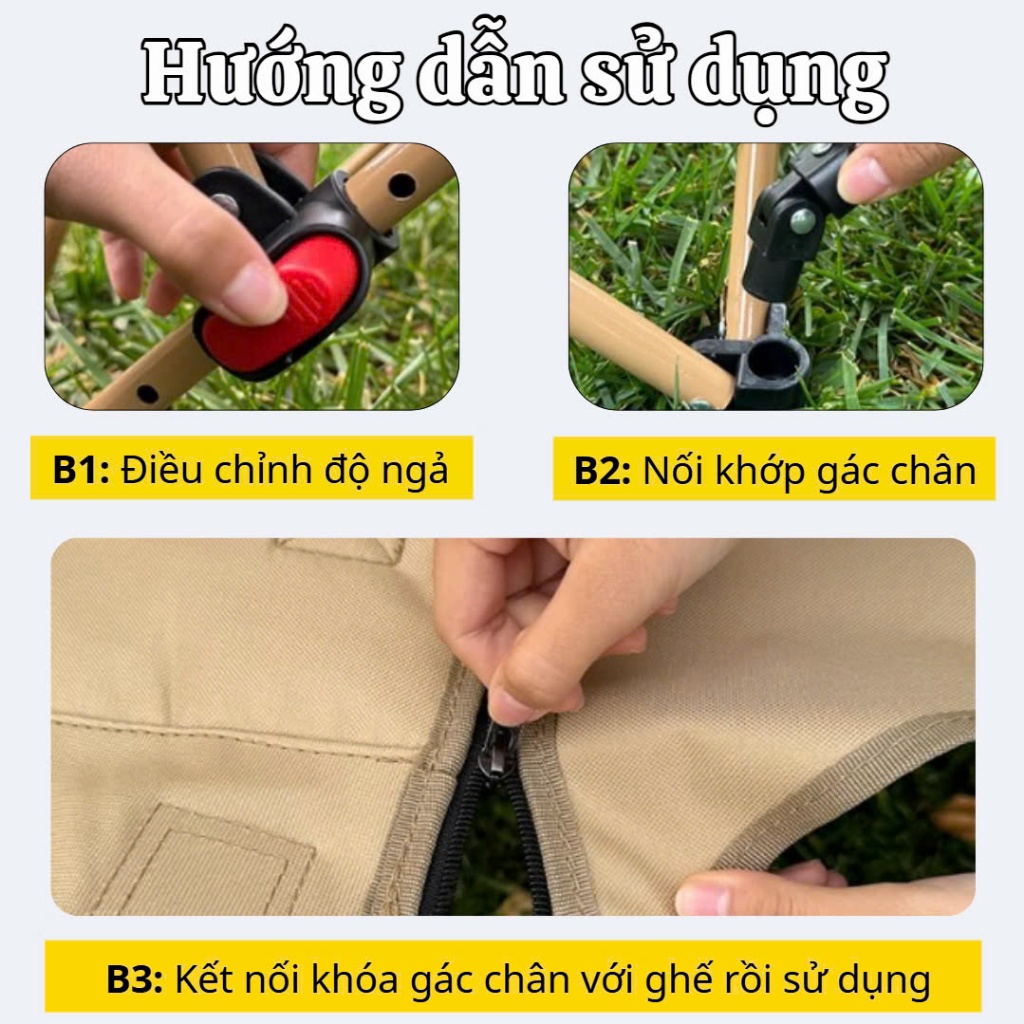 Ghế Gấp Gọn Camping 3 Nấc Tựa Lưng Có Gác Chân, Chịu Tải 150g, Ghế Có Gác Chân Du Lịch Thư Giãn Saigon Outdoor