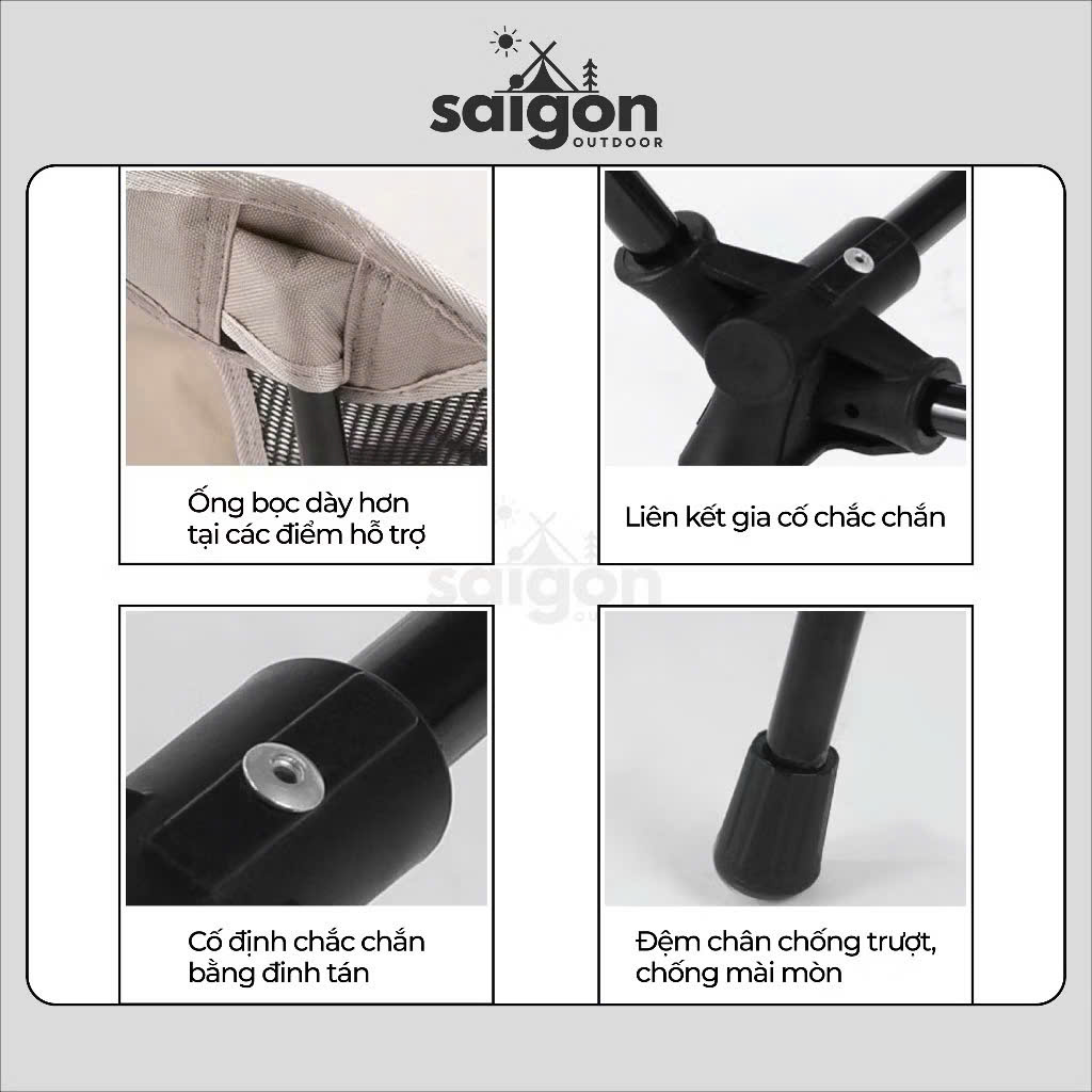 Ghế Dã Ngoại có thể tháo rời gấp gọn SAIGON OUTDOOR với 2 bên lưới thoáng mát và túi đựng bằng vải