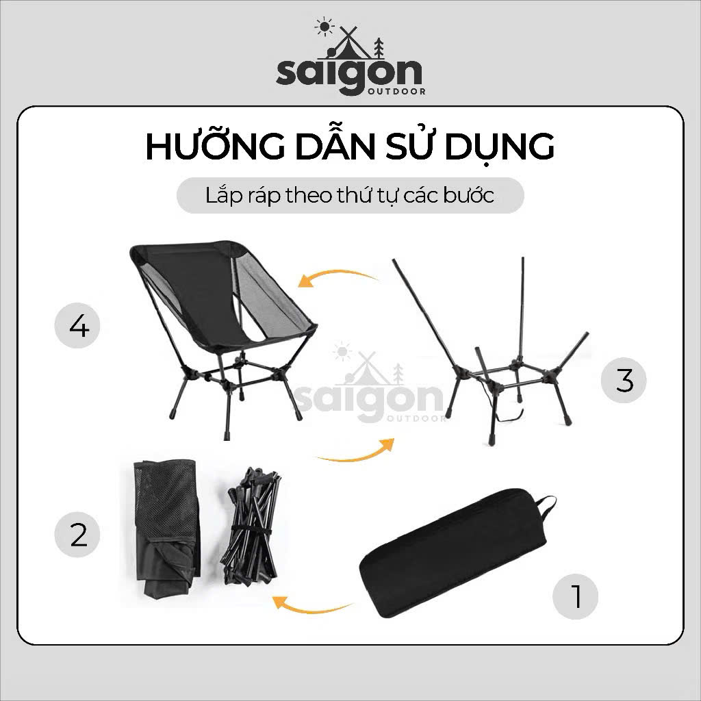 Ghế Dã Ngoại có thể tháo rời gấp gọn SAIGON OUTDOOR với 2 bên lưới thoáng mát và túi đựng bằng vải