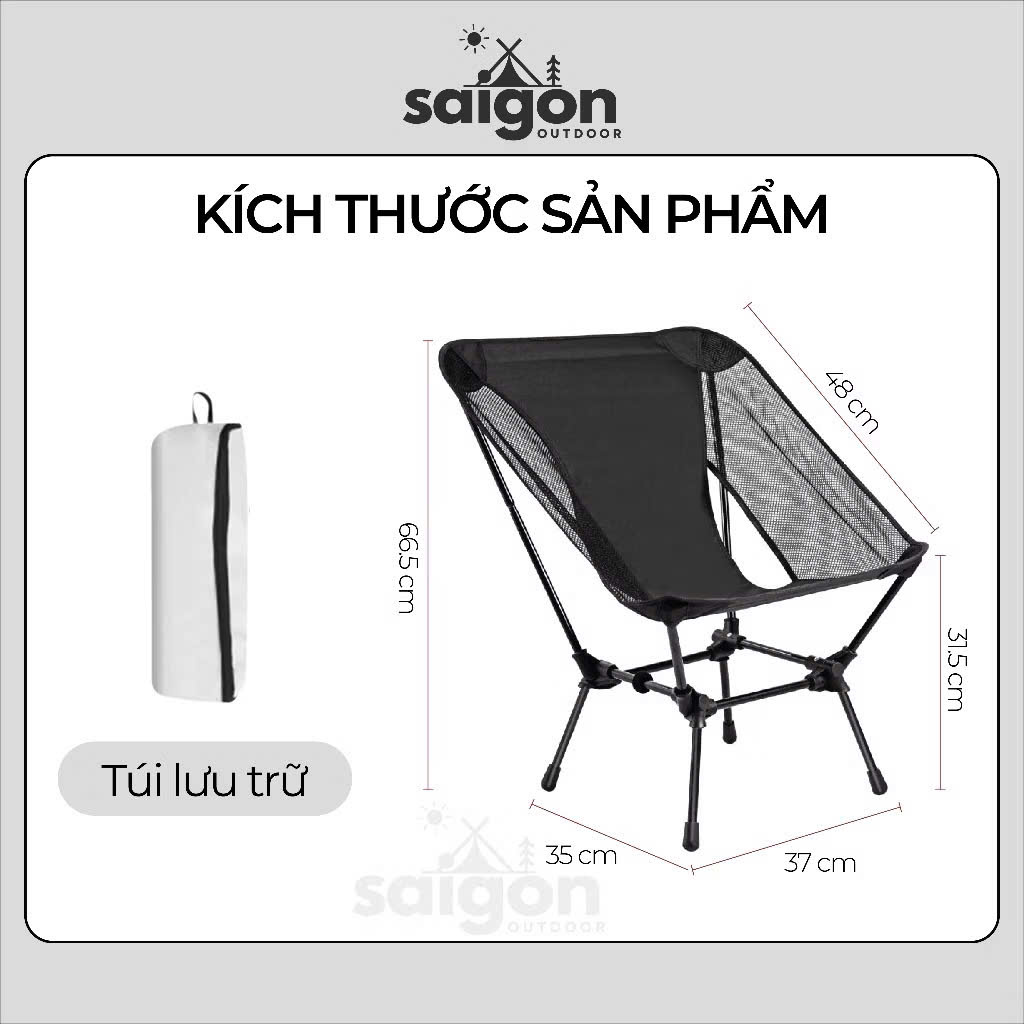Ghế Dã Ngoại có thể tháo rời gấp gọn SAIGON OUTDOOR với 2 bên lưới thoáng mát và túi đựng bằng vải