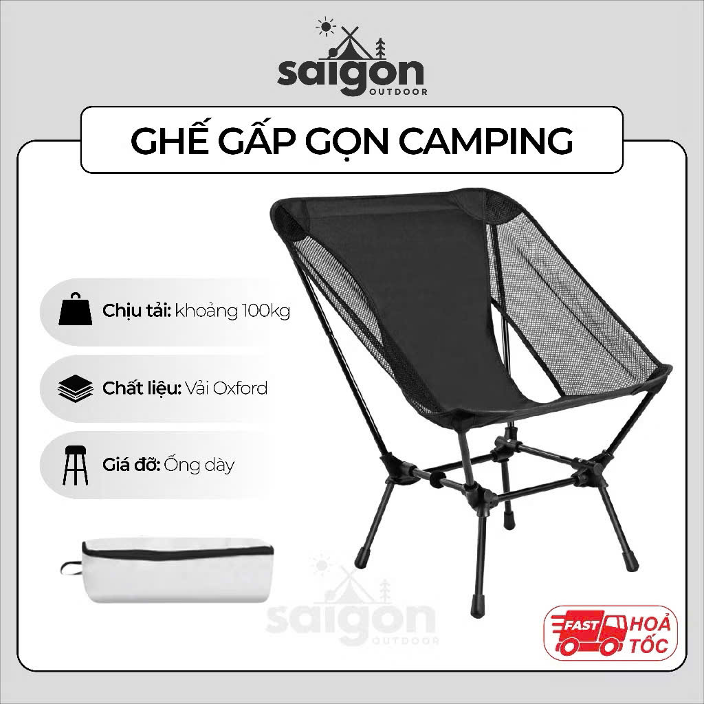Ghế Dã Ngoại có thể tháo rời gấp gọn SAIGON OUTDOOR với 2 bên lưới thoáng mát và túi đựng bằng vải