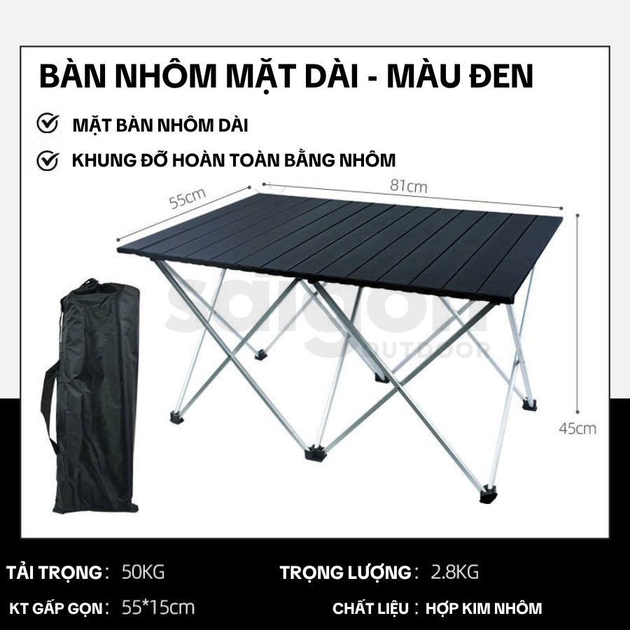 Bàn Dã Ngoại Gấp Gọn Picnic, Bàn Gấp Gọn Mặt Dài Hợp Kim Nhôm Cao Cấp Saigon Outdoor 81cmx55cmx45cm