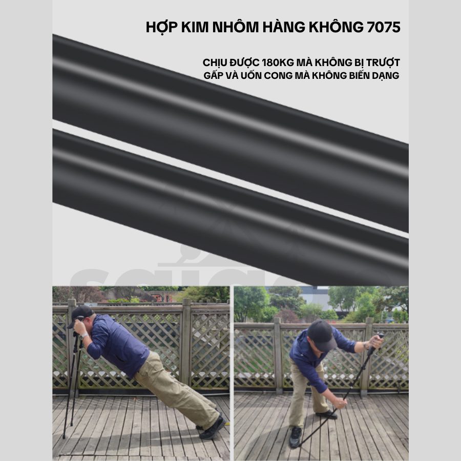 Gậy Leo Núi Trekking, Đi Rừng, Dã ngoại - Gậy đi bộ gấp gọn hợp kim nhôm cao cấp Saigon Outdoor