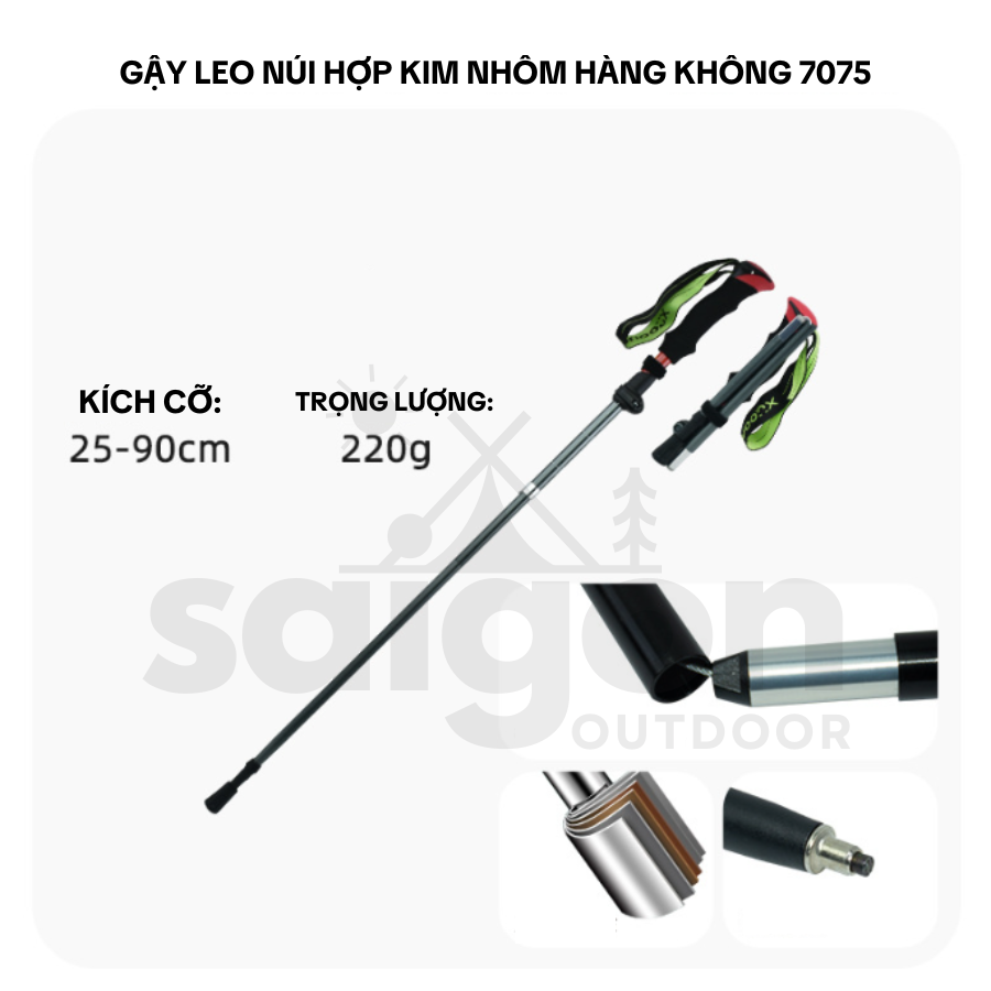 Gậy Leo Núi Trekking, Đi Rừng, Dã ngoại - Gậy đi bộ gấp gọn hợp kim nhôm cao cấp Saigon Outdoor