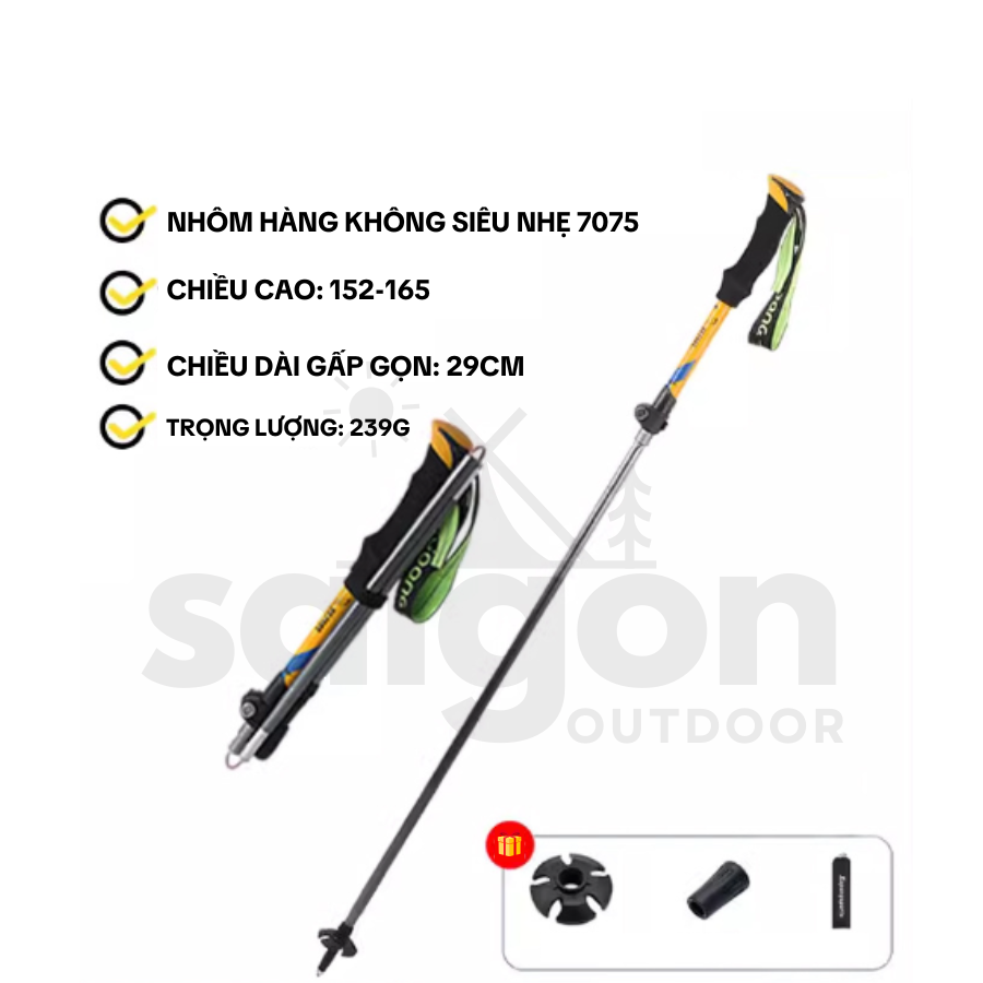 Gậy Leo Núi Trekking, Đi Rừng, Dã ngoại - Gậy đi bộ gấp gọn hợp kim nhôm cao cấp Saigon Outdoor