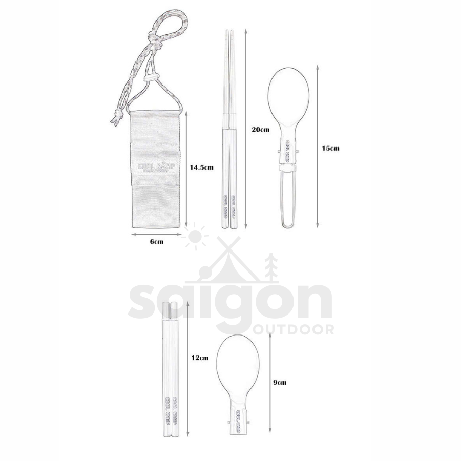 Bộ Muỗng Đũa Gấp Gọn Inox 304 Dã Ngoại, Tiện Lợi Cho Cắm Trại, Leo Núi, Du Lịch, Dã Ngoại