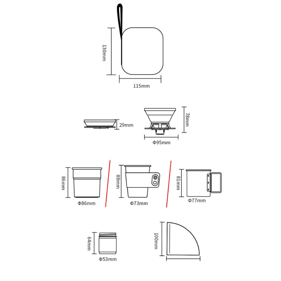 Bộ Pha Cà Phê Du Lịch Pour-Over Cầm Tay Dã Ngoại, Dùng Trên Xe Hơi, Cắm Trại, V60 Phễu Lọc Silicon