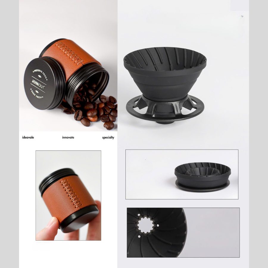 Bộ Pha Cà Phê Du Lịch Pour-Over Cầm Tay Dã Ngoại, Dùng Trên Xe Hơi, Cắm Trại, V60 Phễu Lọc Silicon