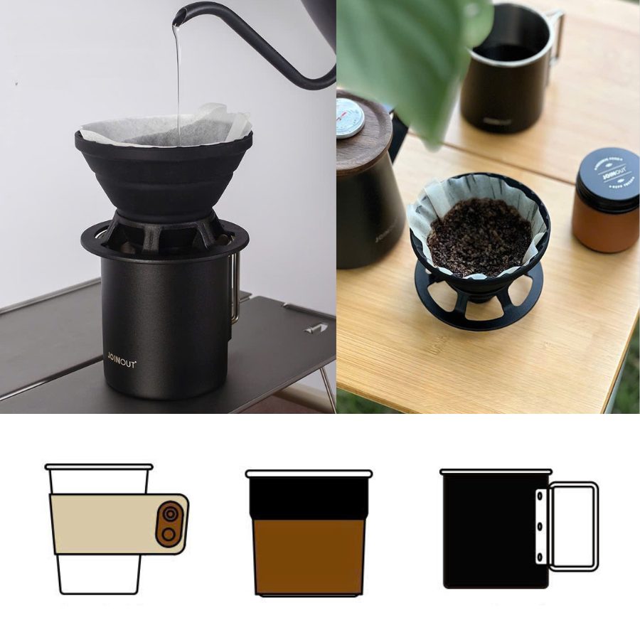 Bộ Pha Cà Phê Du Lịch Pour-Over Cầm Tay Dã Ngoại, Dùng Trên Xe Hơi, Cắm Trại, V60 Phễu Lọc Silicon