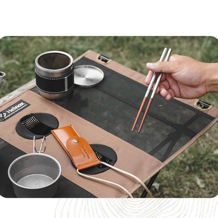 Đũa Gỗ Gấp Gọn Cắm Trại Kèm Bao Da Cao Cấp - Đũa Gỗ Tự Nhiên, Thép Không Gỉ, Gấp Gọn