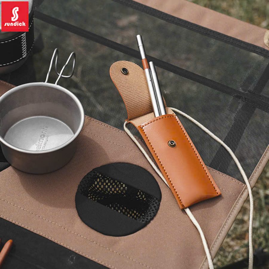 Đũa Gỗ Gấp Gọn Cắm Trại Kèm Bao Da Cao Cấp - Đũa Gỗ Tự Nhiên, Thép Không Gỉ, Gấp Gọn