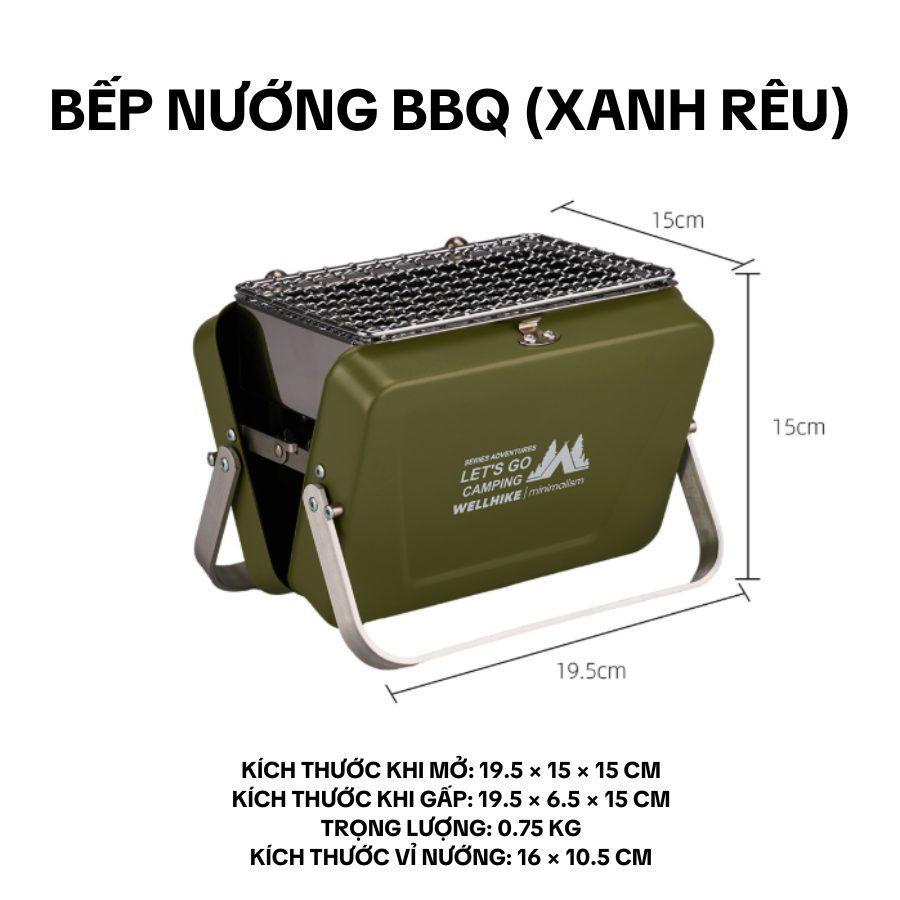 Bếp nướng dã ngoại mini di động - gấp gọn, tháo rời, xách tay, dùng cho cắm trại, tiệc nướng BBQ