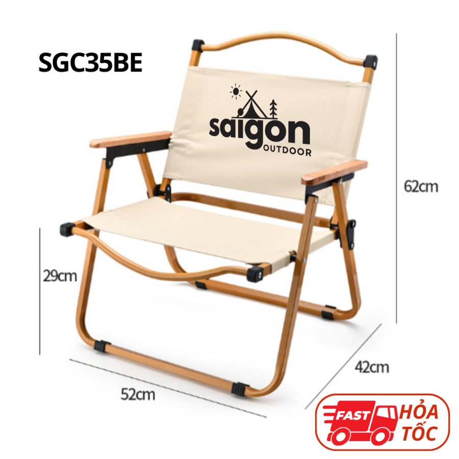 Ghế dã ngoại gấp gọn có tựa lưng - Màu be