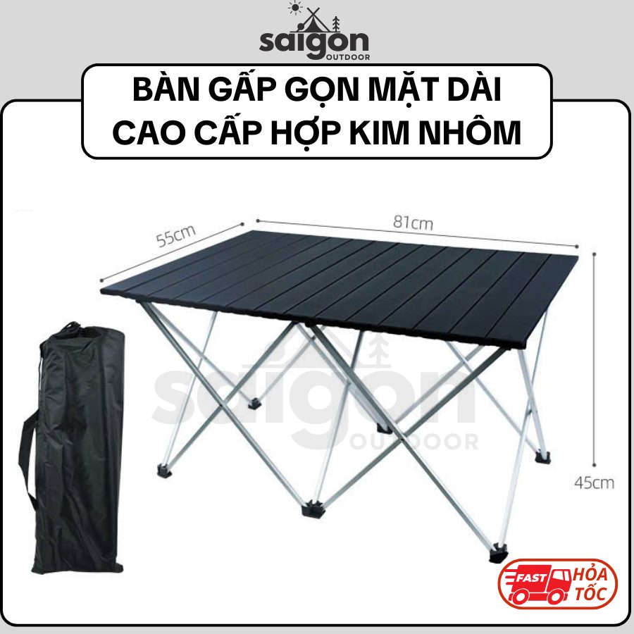 Bàn Dã Ngoại Gấp Gọn Picnic, Bàn Gấp Gọn Mặt Dài Hợp Kim Nhôm Cao Cấp Saigon Outdoor 81cmx55cmx45cm