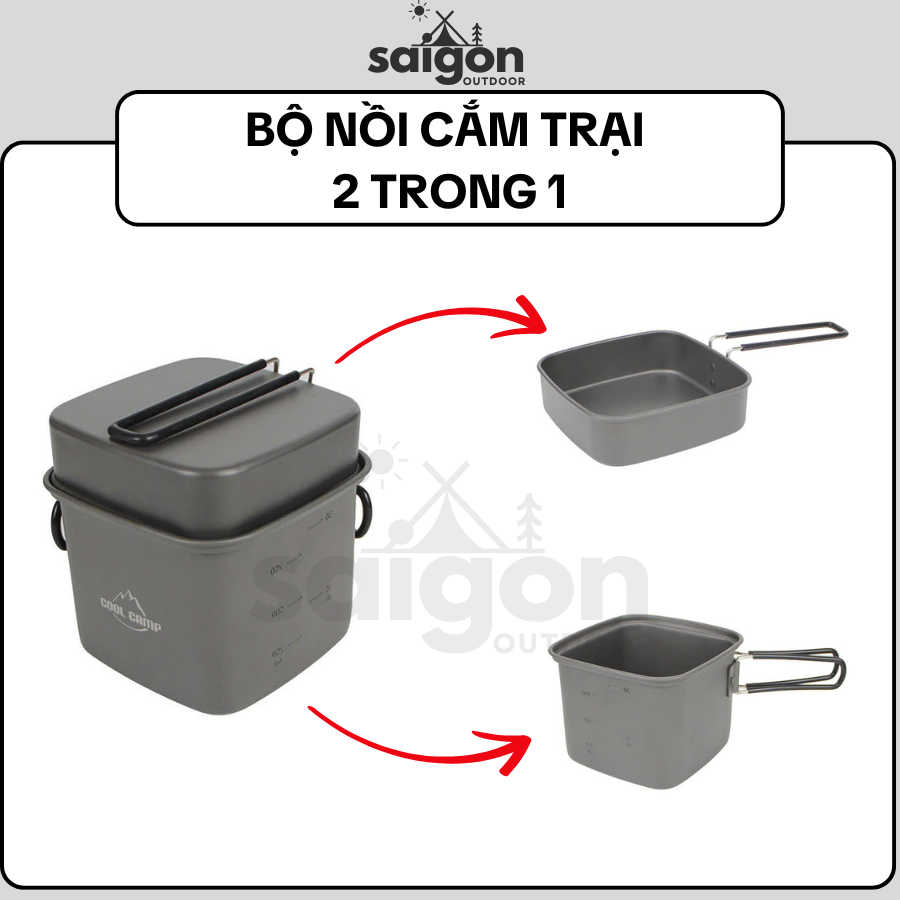 Bộ Nồi Vuông Gấp Gọn Ngoài Trời, Nồi Cắm Trại Nhôm Nhẹ Tiện Lợi, Dụng Cụ Nấu Ăn Câu Cá Leo Núi