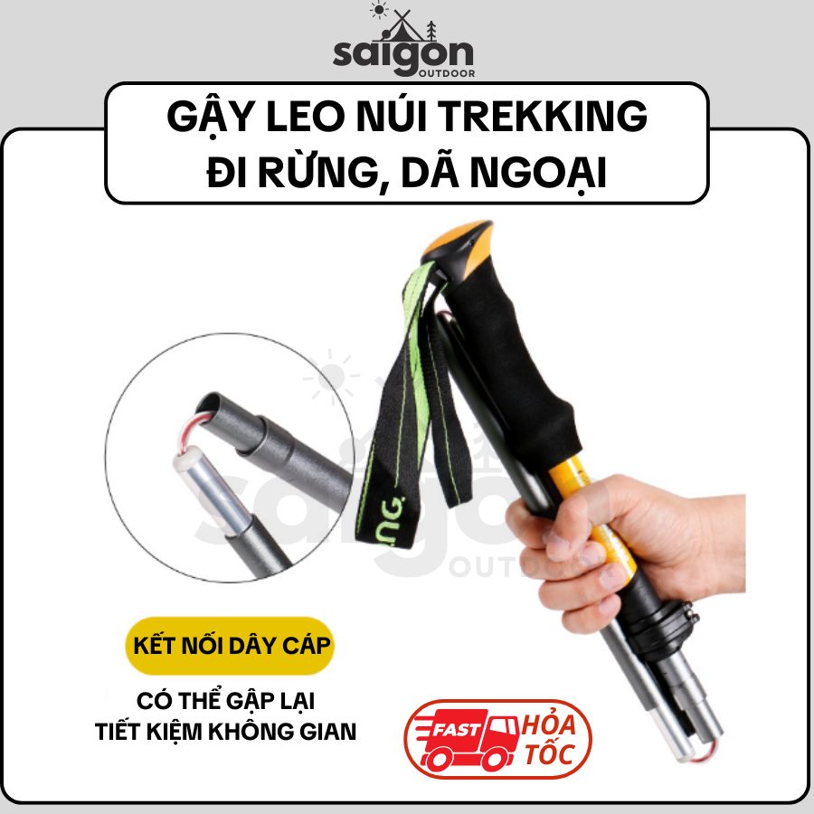 Gậy Leo Núi Trekking, Đi Rừng, Dã ngoại - Gậy đi bộ gấp gọn hợp kim nhôm cao cấp Saigon Outdoor