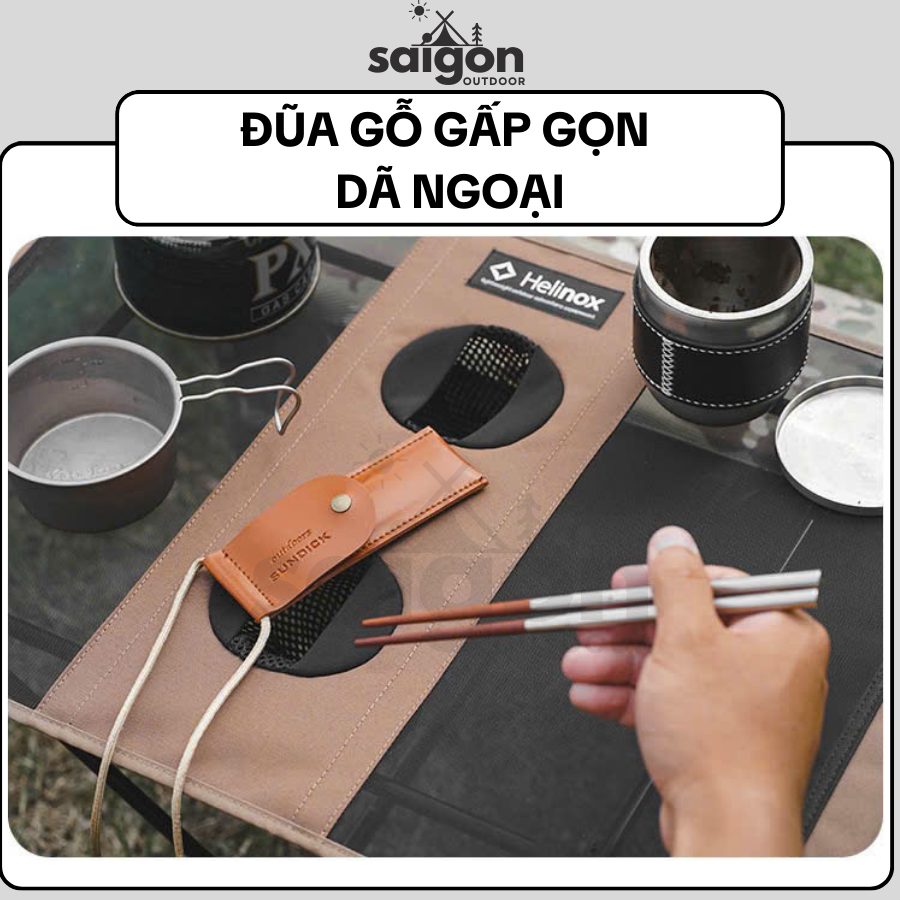 Đũa Gỗ Gấp Gọn Cắm Trại Kèm Bao Da Cao Cấp - Đũa Gỗ Tự Nhiên, Thép Không Gỉ, Gấp Gọn