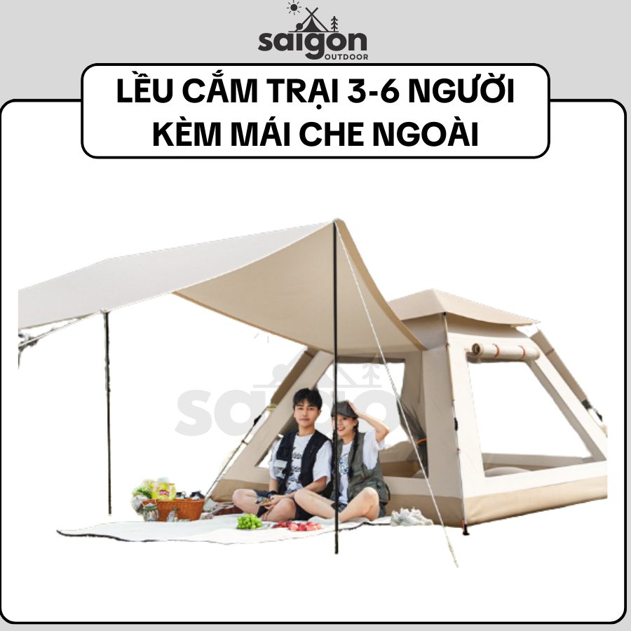 Lều Cắm Trại Tự Bung 3-6 Người Bắc Cực Lang – Chống Mưa, Kèm Mái Che Ngoài Trời Saigon Outdoor