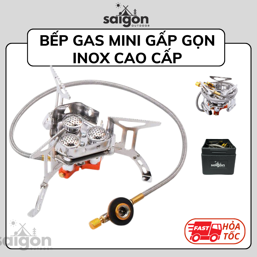 Bếp Gas Dã Ngoại 3 Đầu Đốt Chống Gió Saigon Outdoor - Chất liệu inox siêu bền
