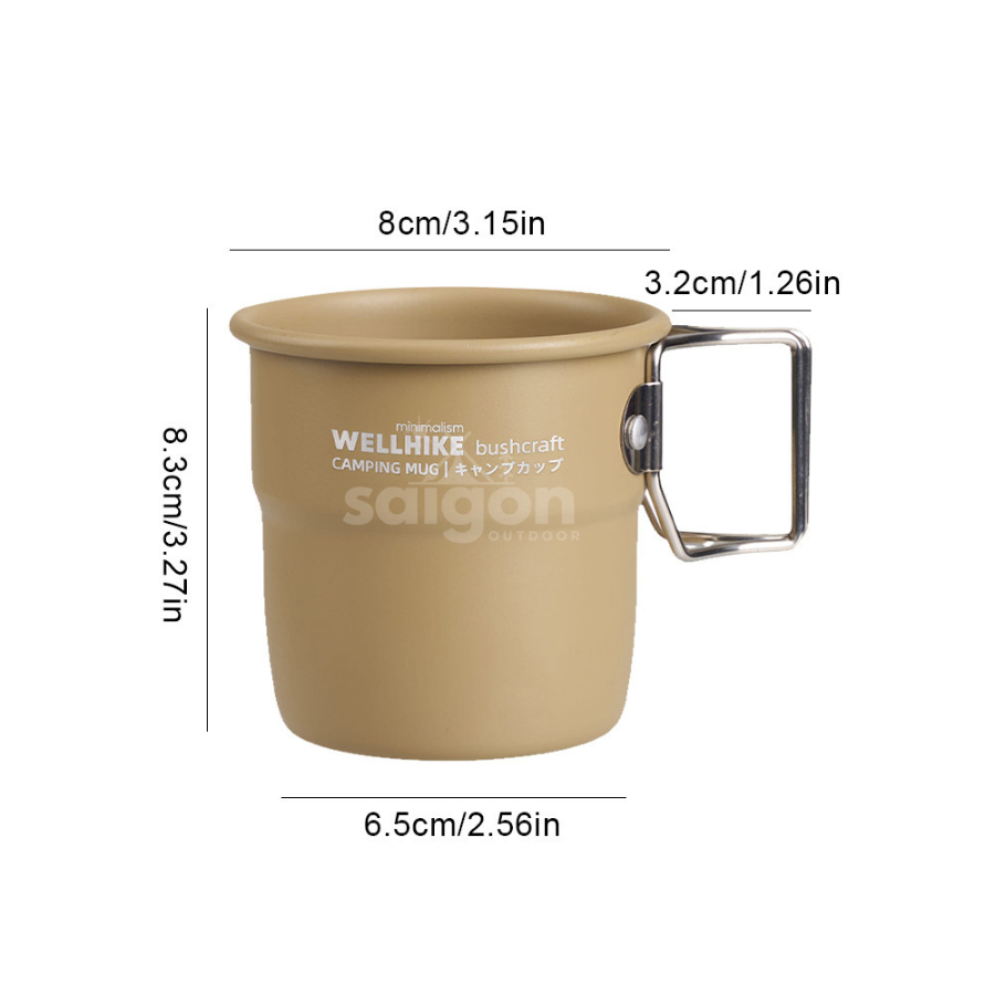 Ly, cốc nước cắm trại hợp kim nhôm 300ml có tay cầm có thể gập lại Dành cho du lịch Đi bộ đường dài