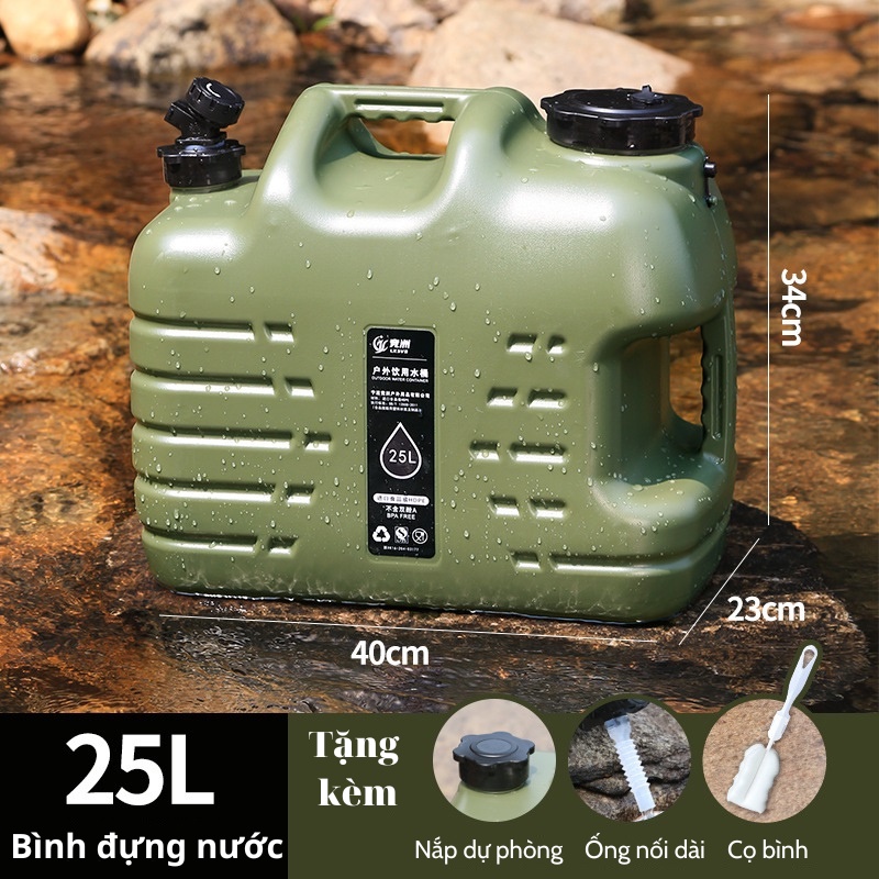 Thùng Đựng Nước, Can Dự Trữ Nước Dã Ngoại 11L - 25L - Có Vòi Rót Tiện Dụng Mang Theo Cắm Trại, Du Lịch Kèm Dụng Cụ Vệ Sinh