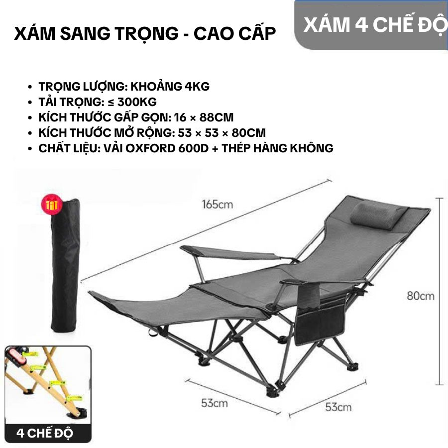 Ghế Xếp Ngoài Trời Gấp Gọn Đa Năng Có Kê Chân – Ghế Nằm Thư Giãn Cắm Trại, Nghỉ Trưa