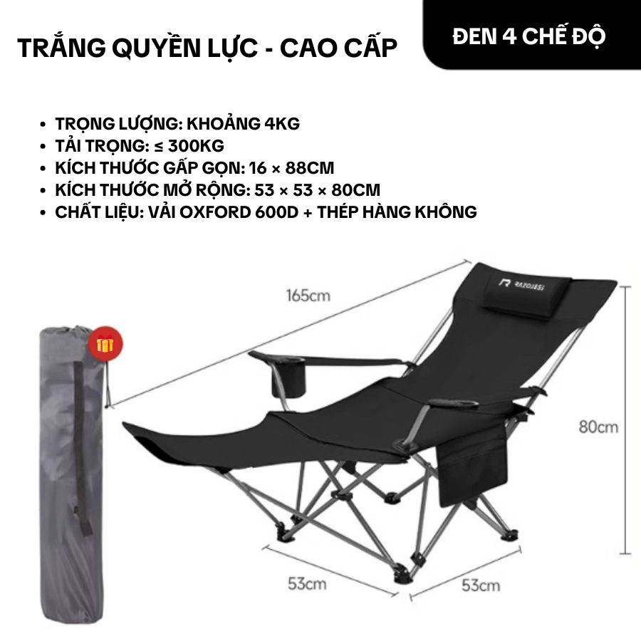 Ghế Xếp Ngoài Trời Gấp Gọn Đa Năng Có Kê Chân – Ghế Nằm Thư Giãn Cắm Trại, Nghỉ Trưa