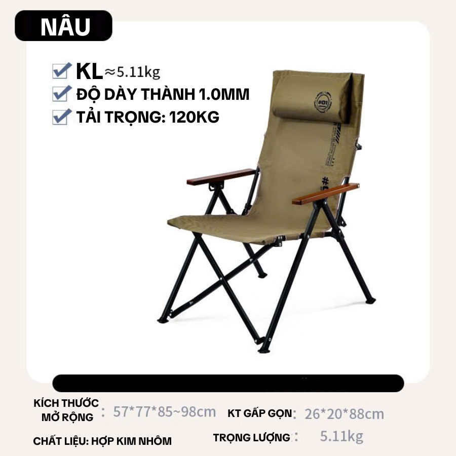 Ghế xếp ngoài trời LeXiang - Ghế dựa thư giãn bằng hợp kim nhôm dùng cho cắm trại 4 chế độ