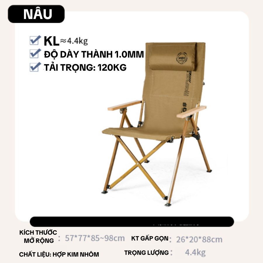 Ghế xếp ngoài trời LeXiang - Ghế dựa thư giãn bằng hợp kim nhôm dùng cho cắm trại 4 chế độ