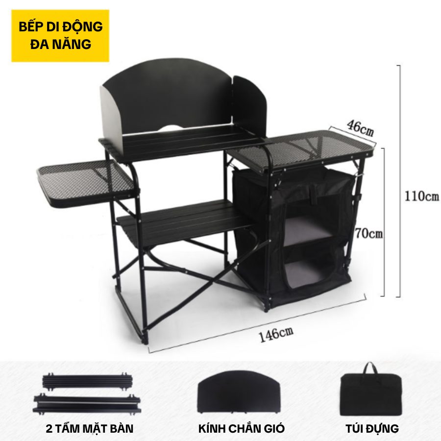 Bàn Bếp Ăn Dã Ngoại Đa Năng Gấp Gọn Bằng Hợp Kim Nhôm Kèm Tủ Đựng Đồ Tiện Lợi Cho Cắm Trại, Dã Ngoại