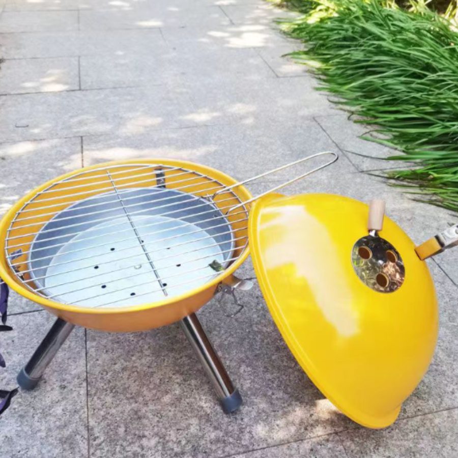 Bếp Nướng Mini Gia Đình Có Nắp Tròn Đậy, Tiện Lợi Mang Đi Dã Ngoại, BBQ Ngoài Trời - Hình Cầu Đỏ