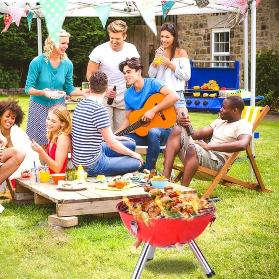 Bếp Nướng Mini Gia Đình Có Nắp Tròn Đậy, Tiện Lợi Mang Đi Dã Ngoại, BBQ Ngoài Trời - Hình Cầu Đỏ