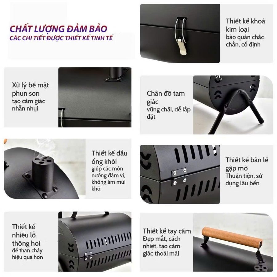 Bếp nướng than ngoài trời gấp gọn, bếp nướng không khói 2 mặt có ống khói, bếp nướng đa năng
