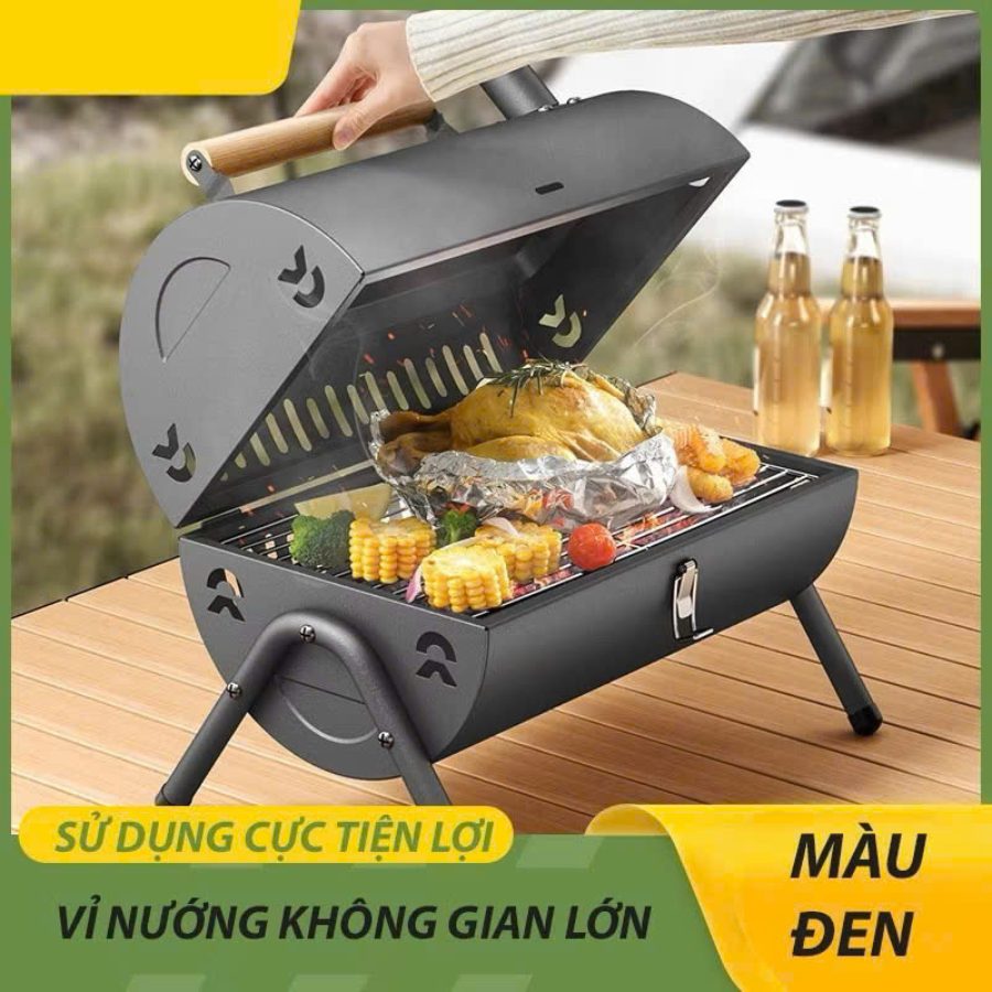 Bếp nướng than ngoài trời gấp gọn, bếp nướng không khói 2 mặt có ống khói, bếp nướng đa năng