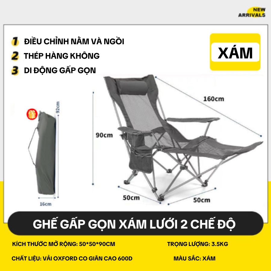 Ghế gác tay gác chân LƯỚI 2 chế độ ngồi, nằm